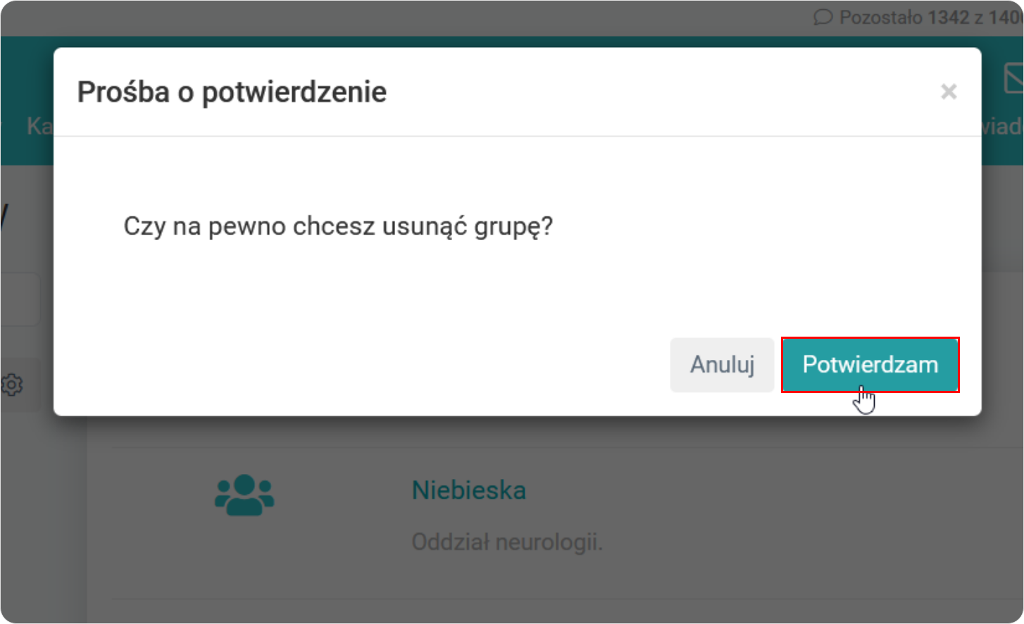 Potwierdź czy na pewno chcesz usunąć grupę