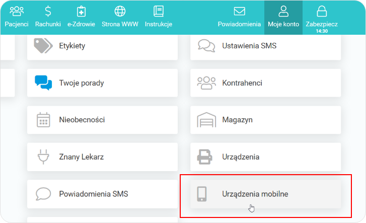 Wybierz przycisk Urządzenia mobilne