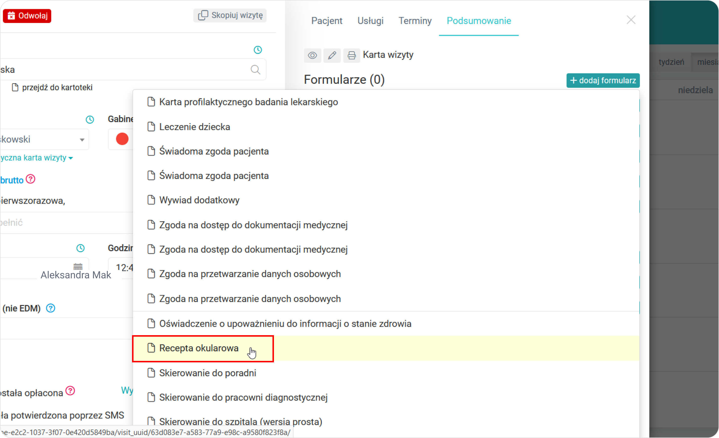 Wybierz formularz recepta okularowa