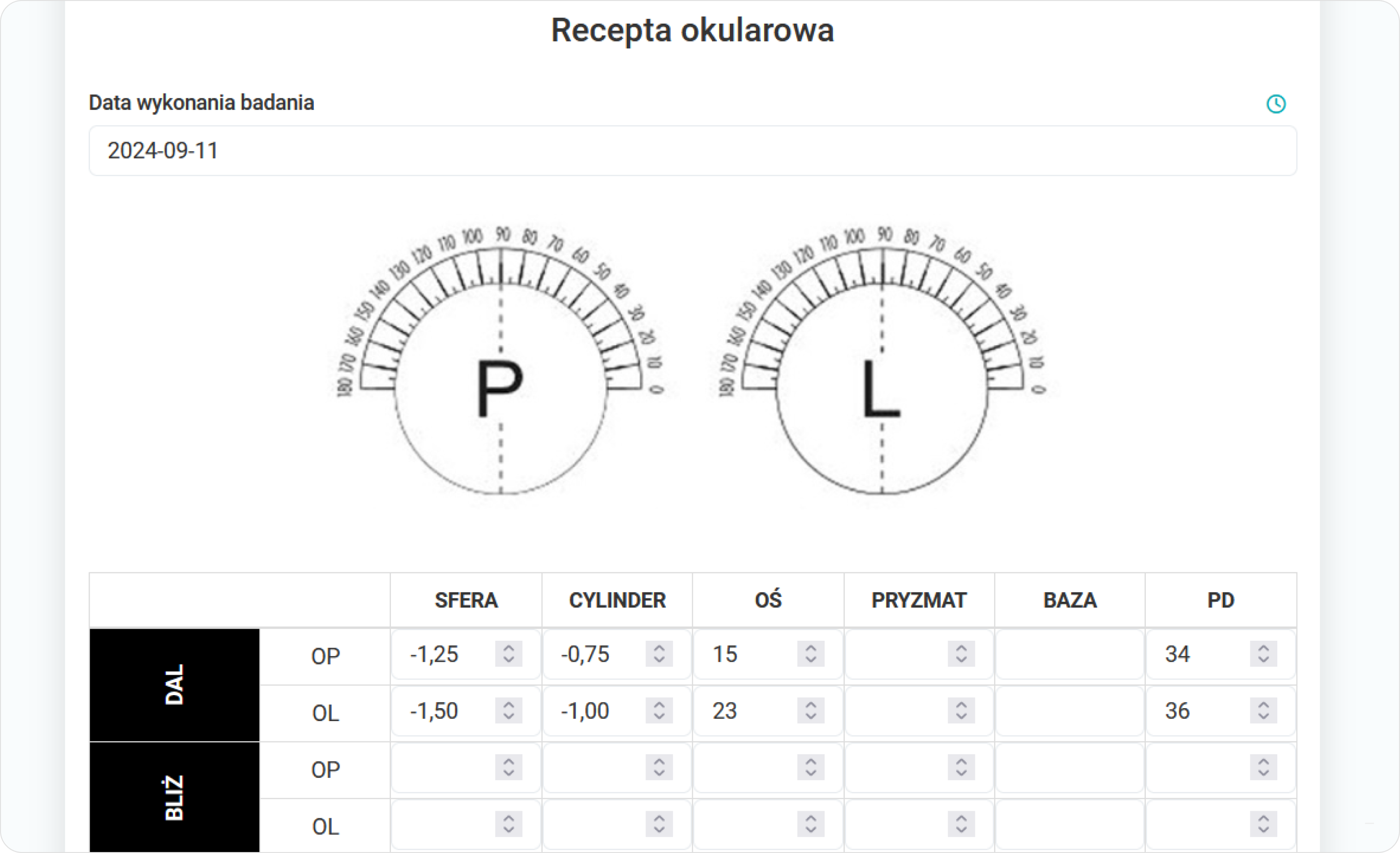 Wypisz właściwe parametry w recepcie 