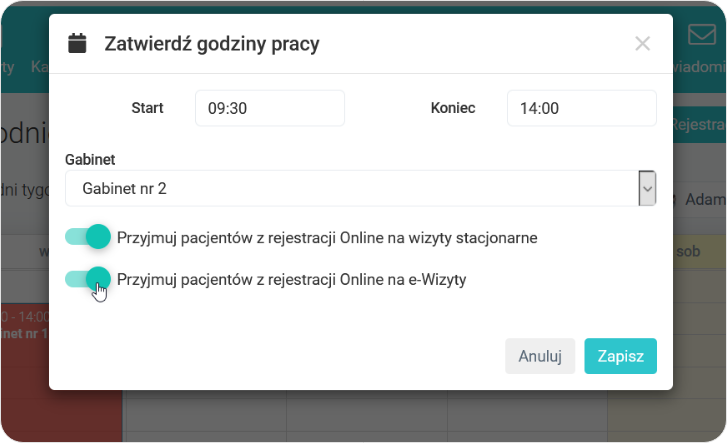 Przyjmuj pacjentów z rejestracji online na e-Wizyty Harmonogram tygodniowy