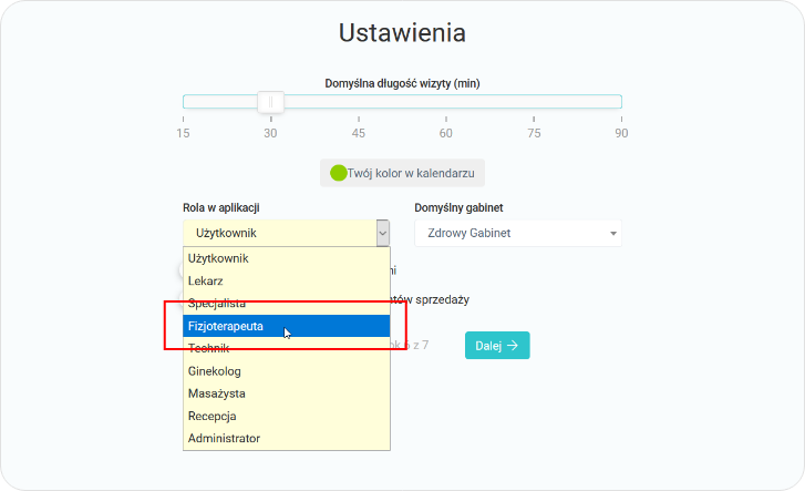 Wskaż rolę w aplikacji