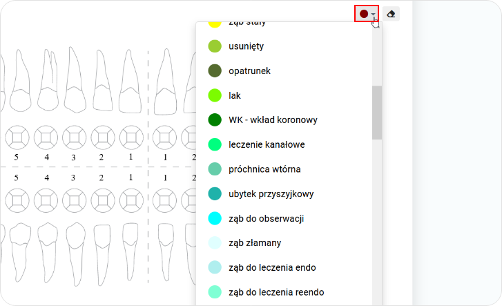 Wyświetl rozszerzony diagram dentystyczny 