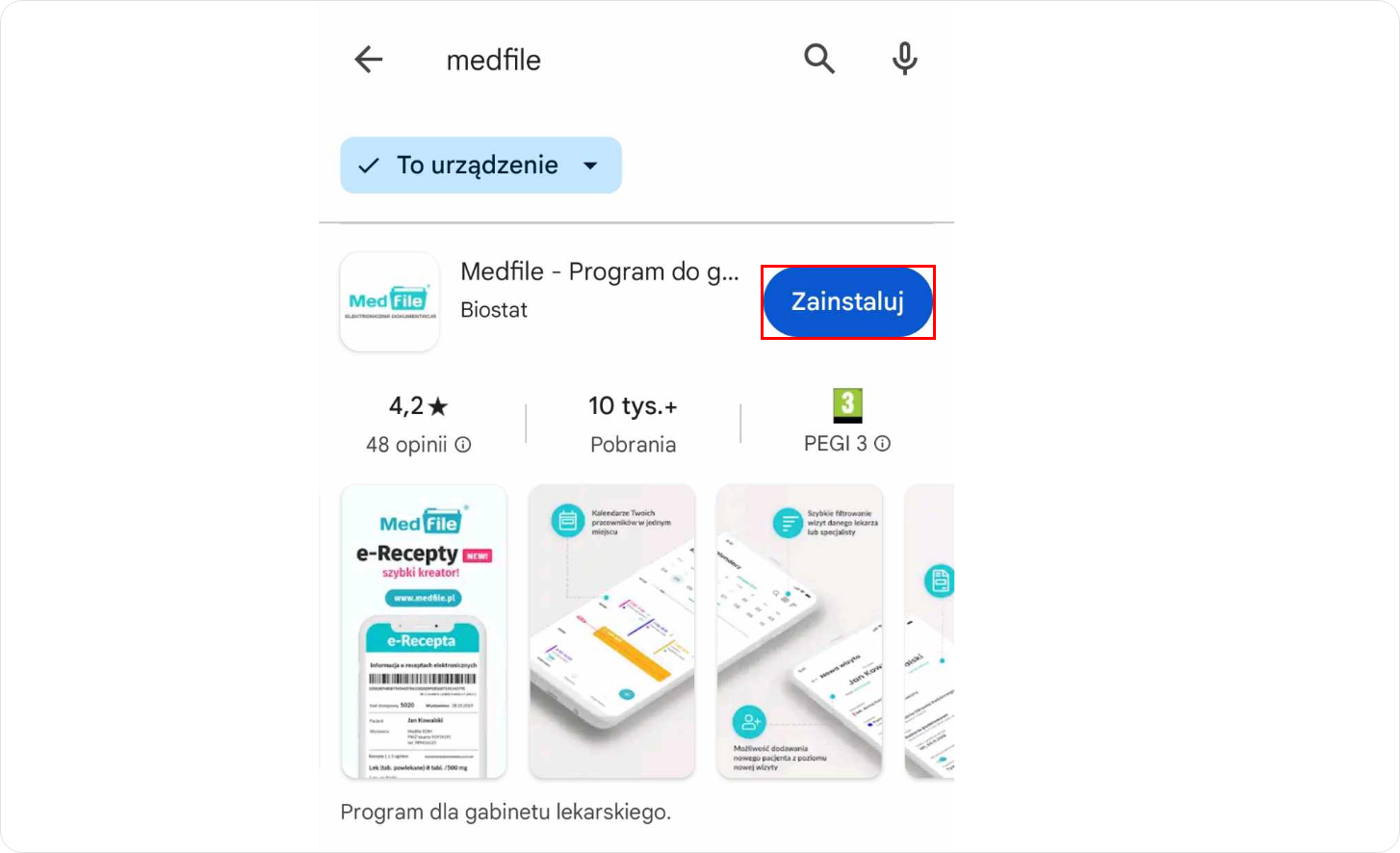 Wyszukaj Medfile w aplikacji sklep play