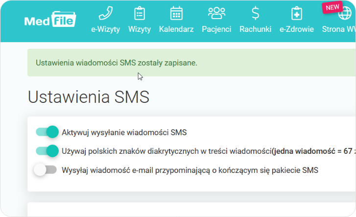 Ustawienia wiadomości SMS zostały zapisane