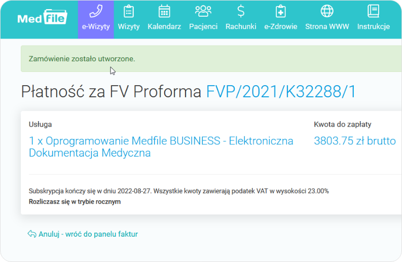 Zamówienie konta Business zostało utworzone