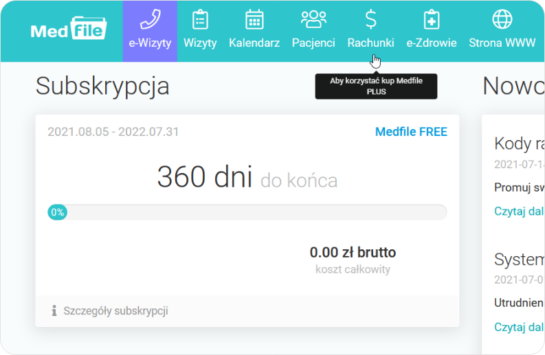 Zobacz subskrypcję pakietu Medfile Free