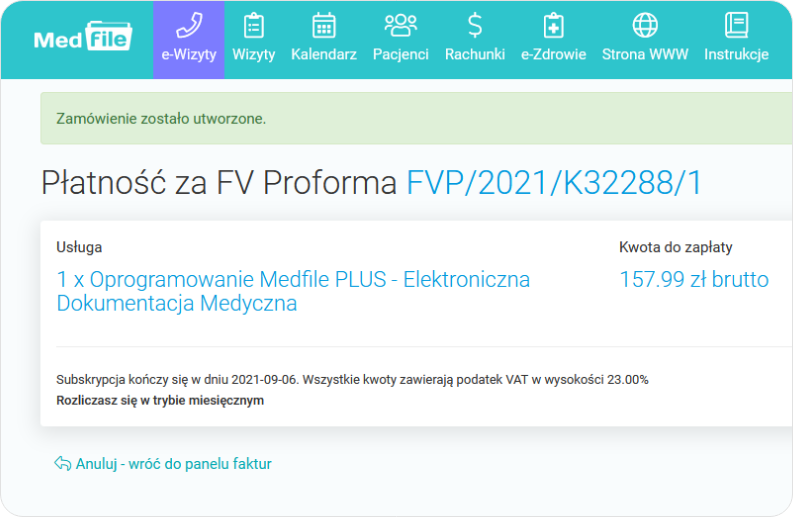 Zamówienie konta Plus zostało utworzone