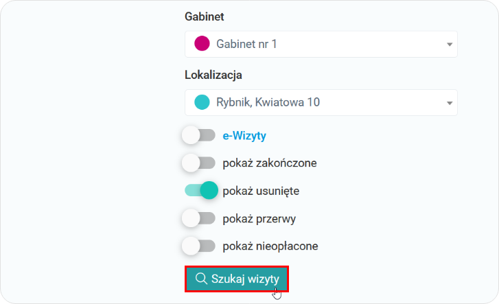 Kliknij szukaj wizyty