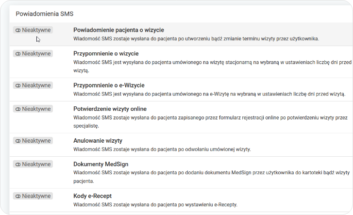 Nieaktywne powiadomienia SMS