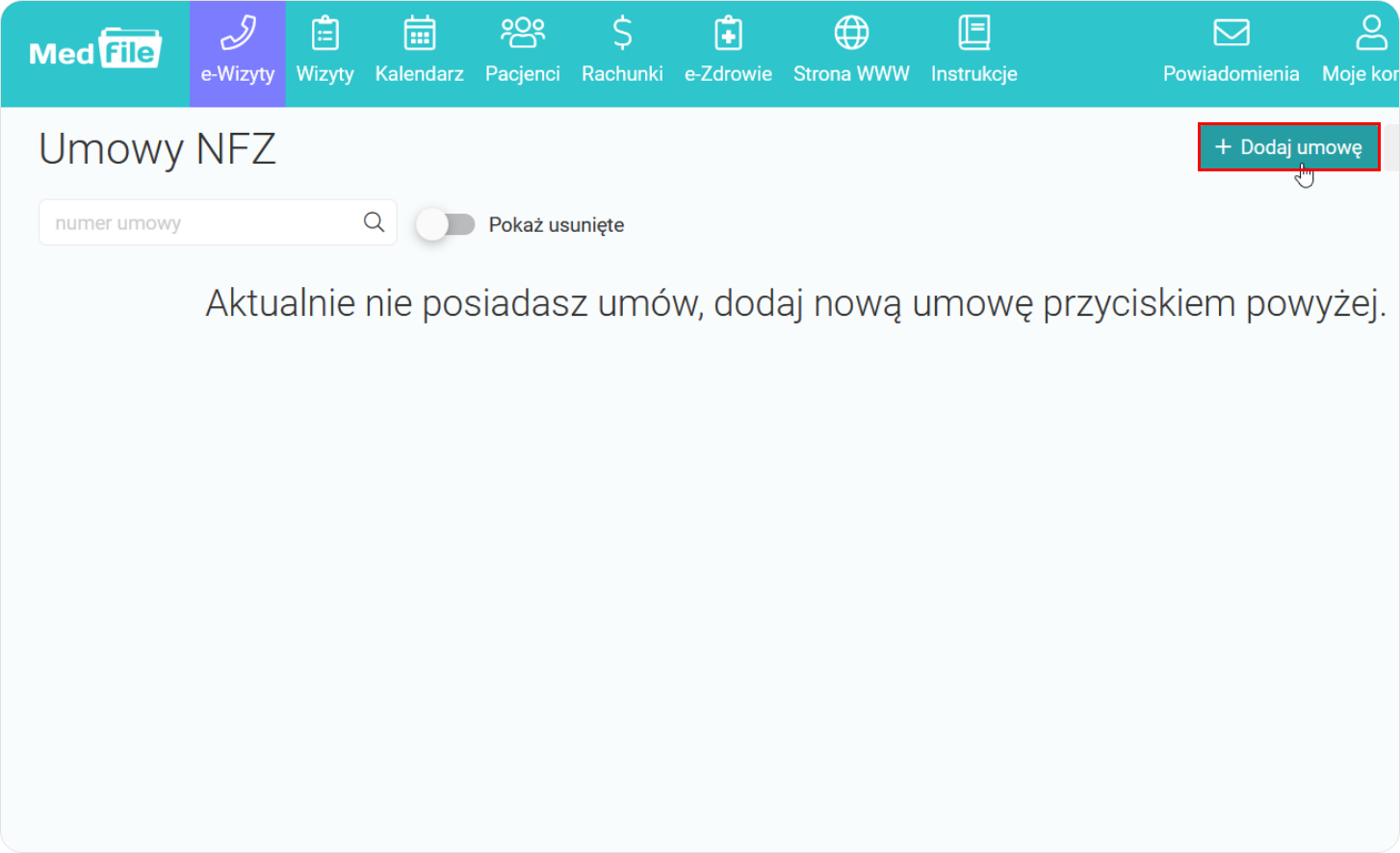 Dodaj nową umowę NFZ