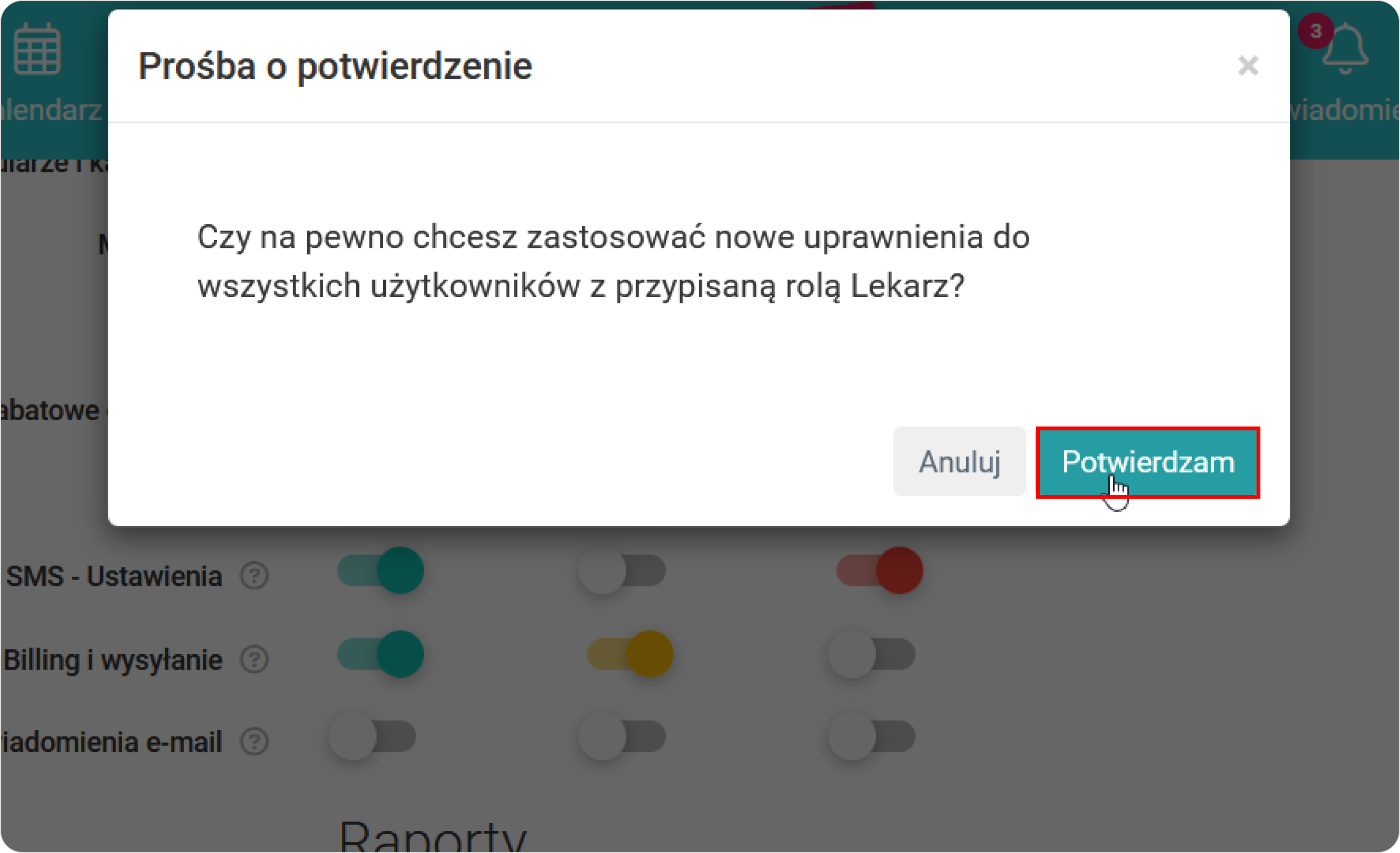 Potwierdź zastosowanie uprawnień do wszystkich 