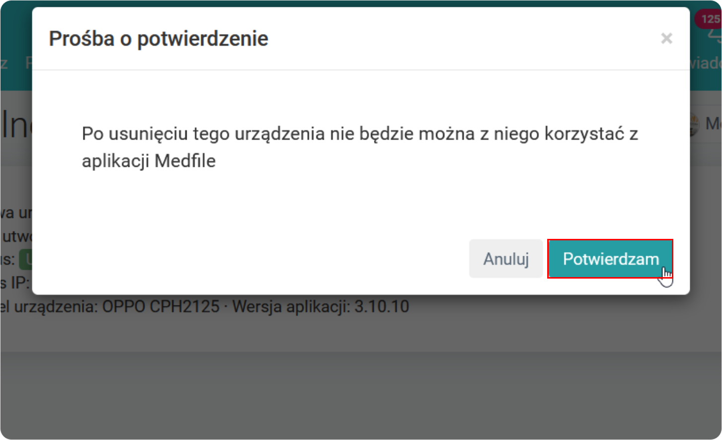 Potwierdź usunięcie urządzenia 