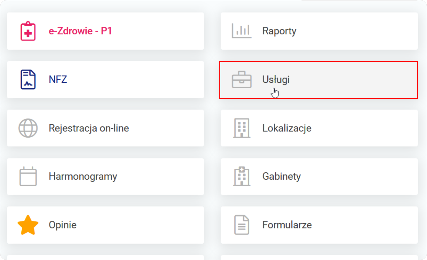 Wybierz kafelkę Usługi