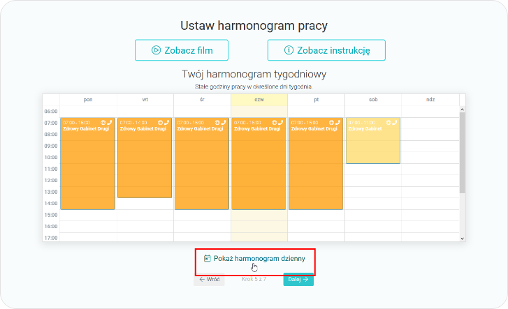 Ustaw harmonogram pracy tygodniowy