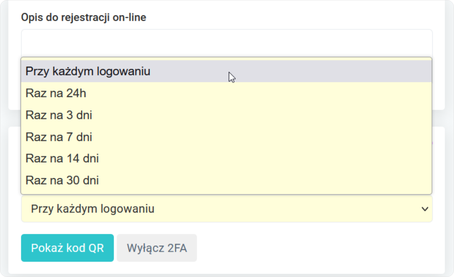 Ustaw powtarzalność autoryzacji urządzenia przy logowaniu