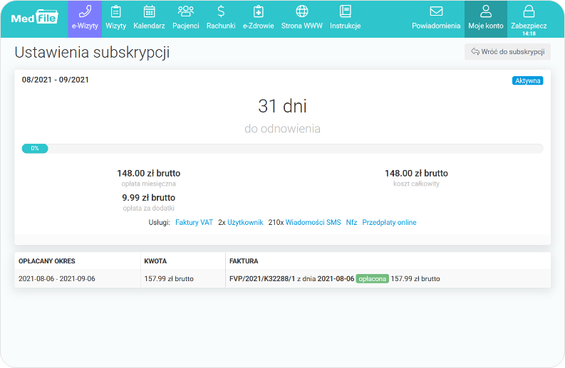 Sprawdź ustawienia subskrypcji konta Medfile Plus