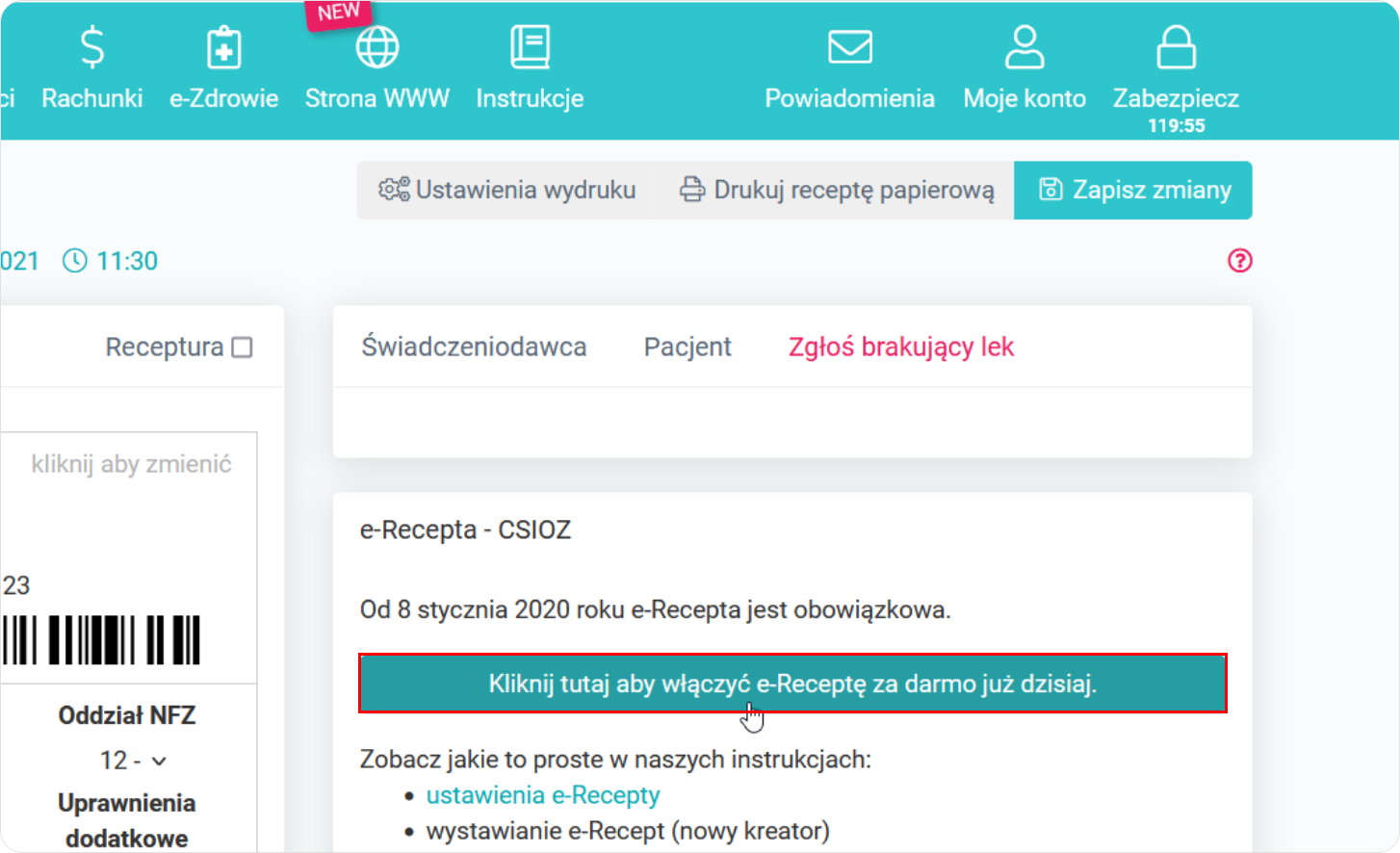 Wykonaj ustawienia elektronicznych recept