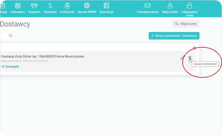 Kliknij w krzyżyk i usuń kontrahenta
