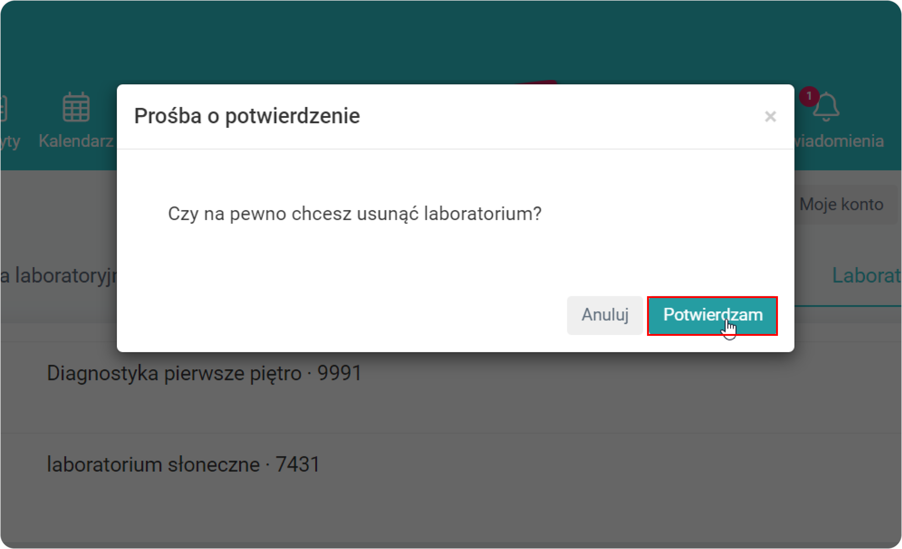 Potwierdź usunięcie laboratorium