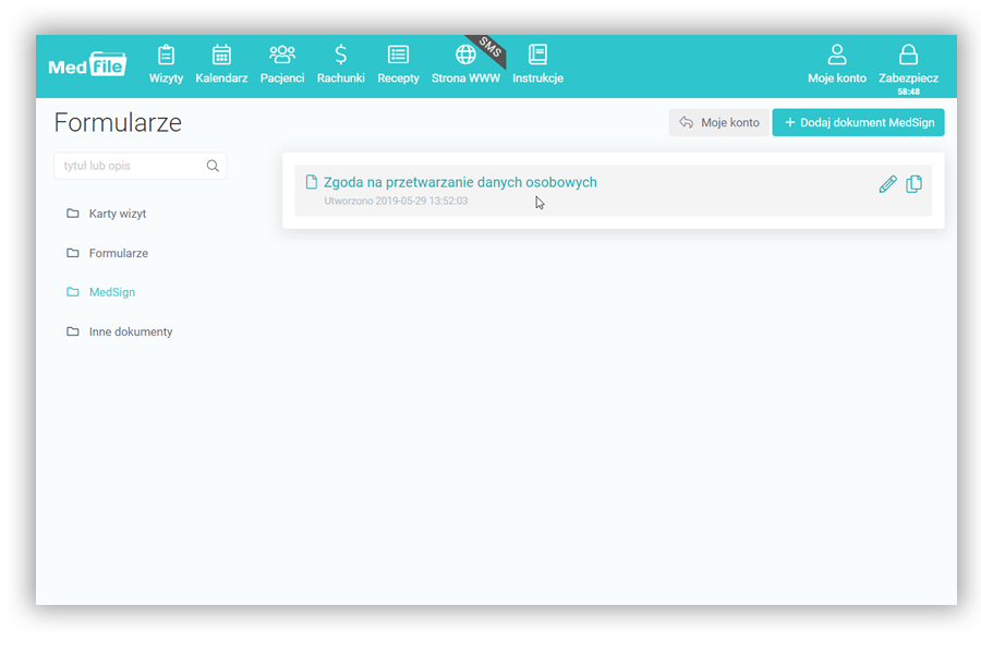 Stworzony formularz MedSign