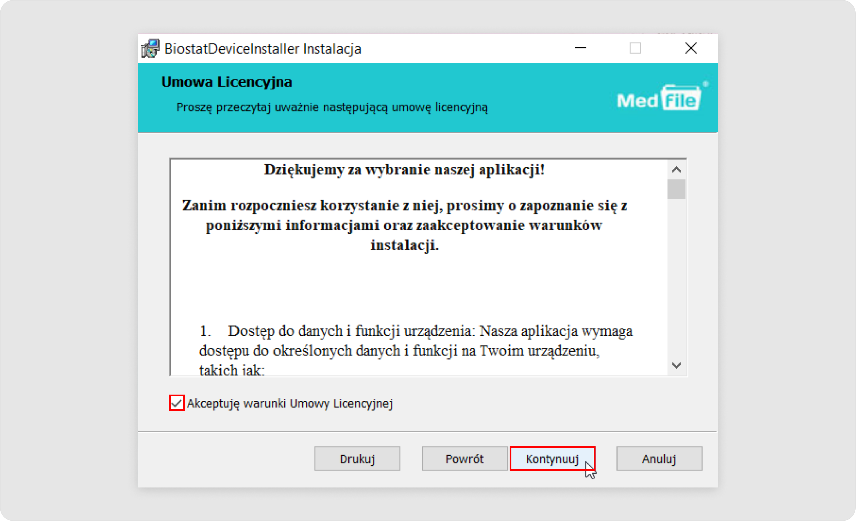 Zaakceptuj warunki umowy licencyjnej 