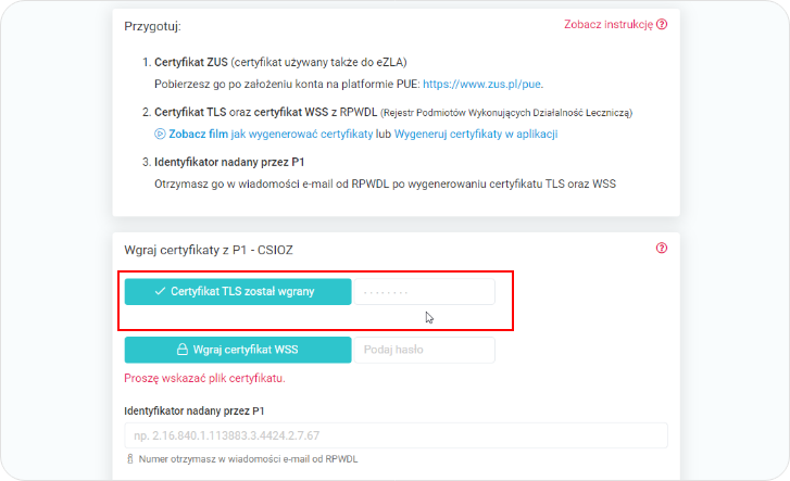 Certyfikat TLS został wgrany