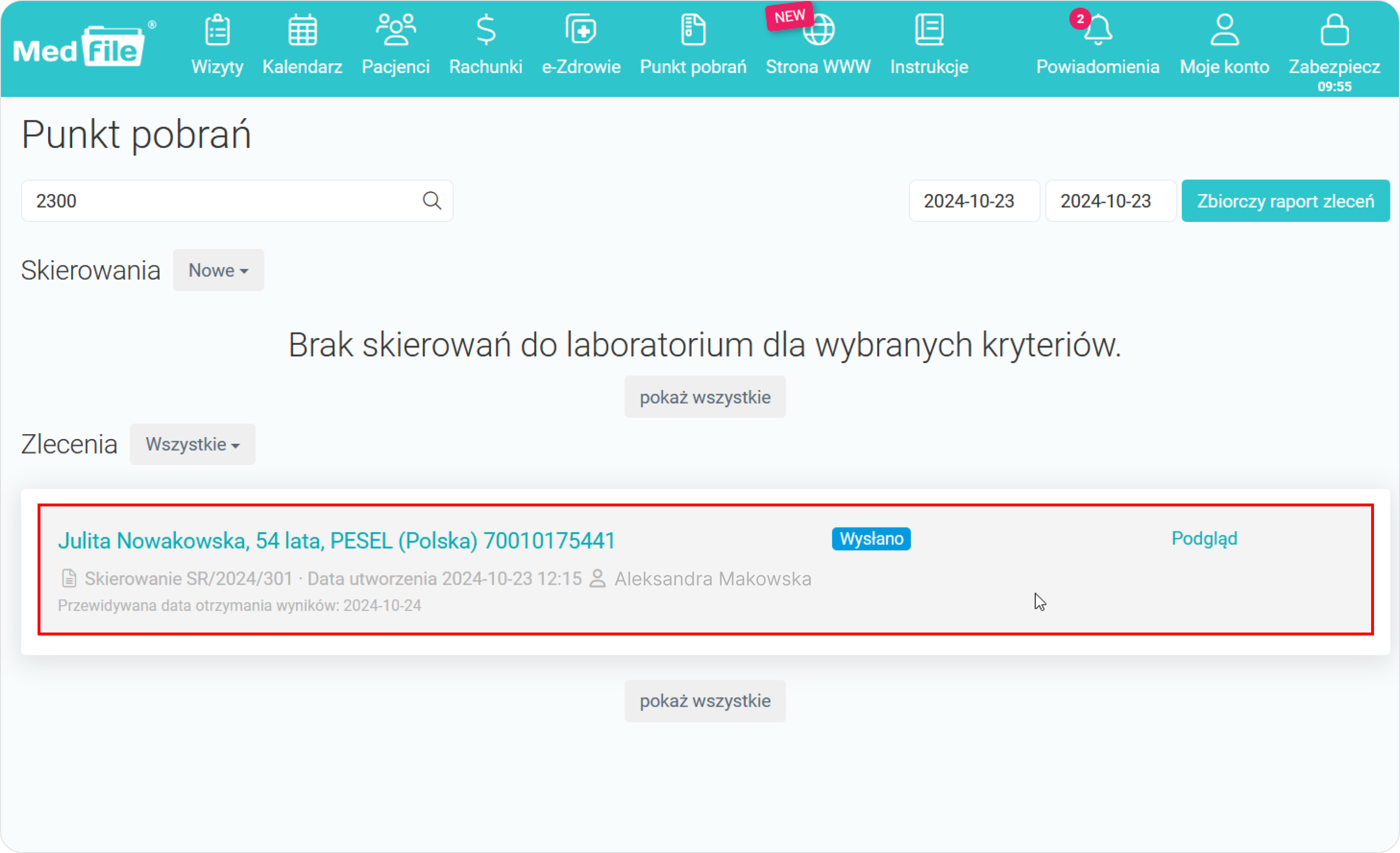 Sprawdź widok pasującego zlecenia 