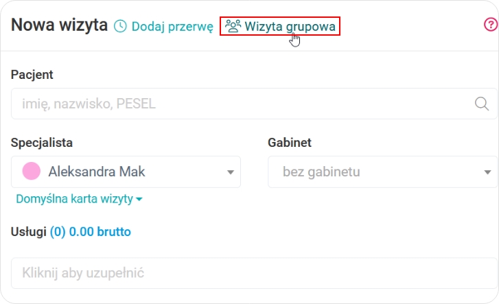 Wybierz wizytę grupową