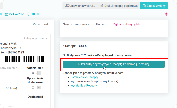 Włącz nowy kreator e-Recept