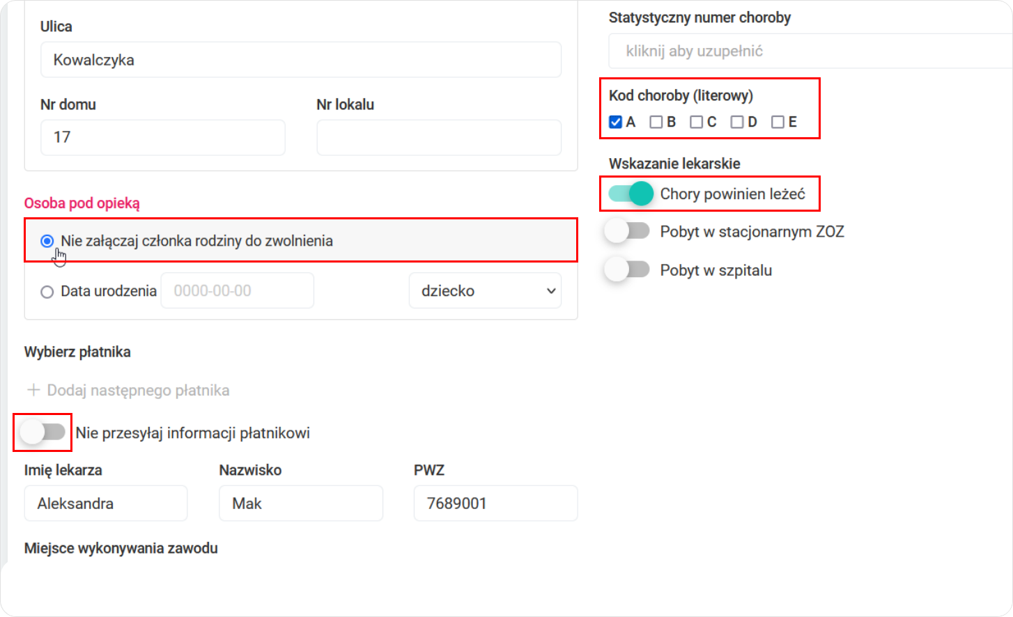 Aktywuj właściwe parametry zwolnienia