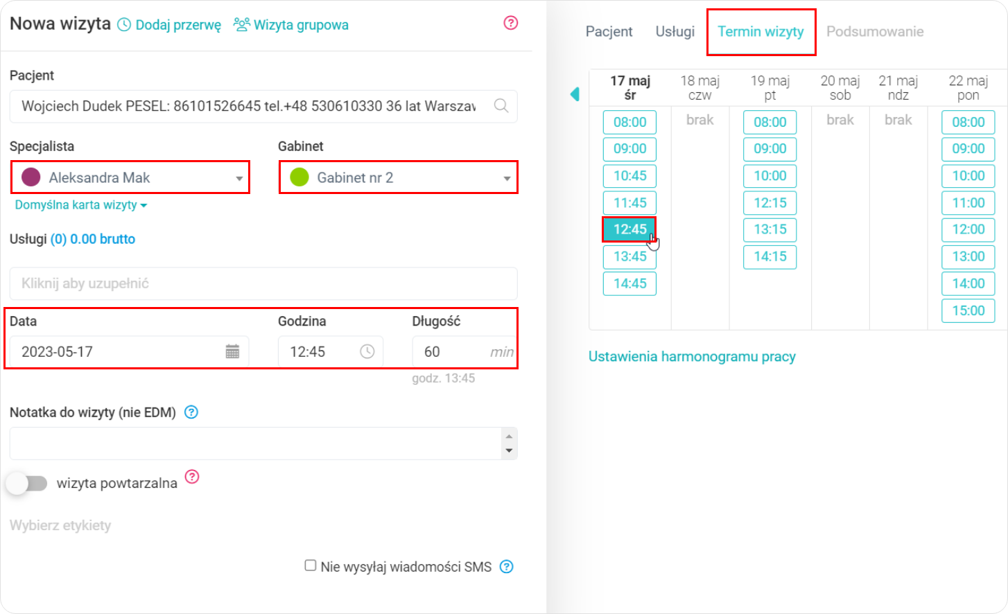 Przypisz właściwego specjalistę i termin wizyty