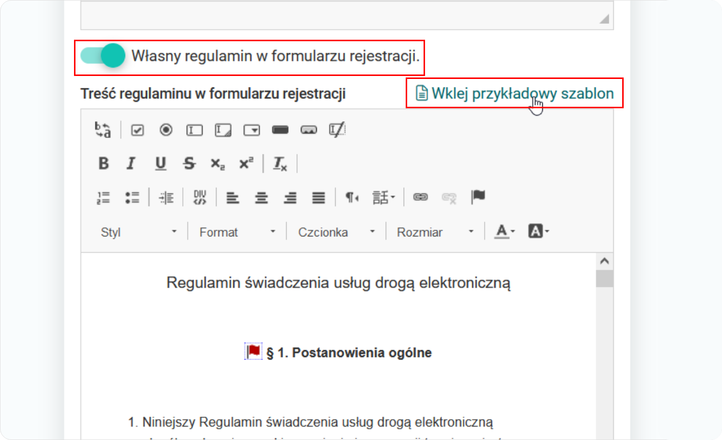 Wpisz własny regulamin 