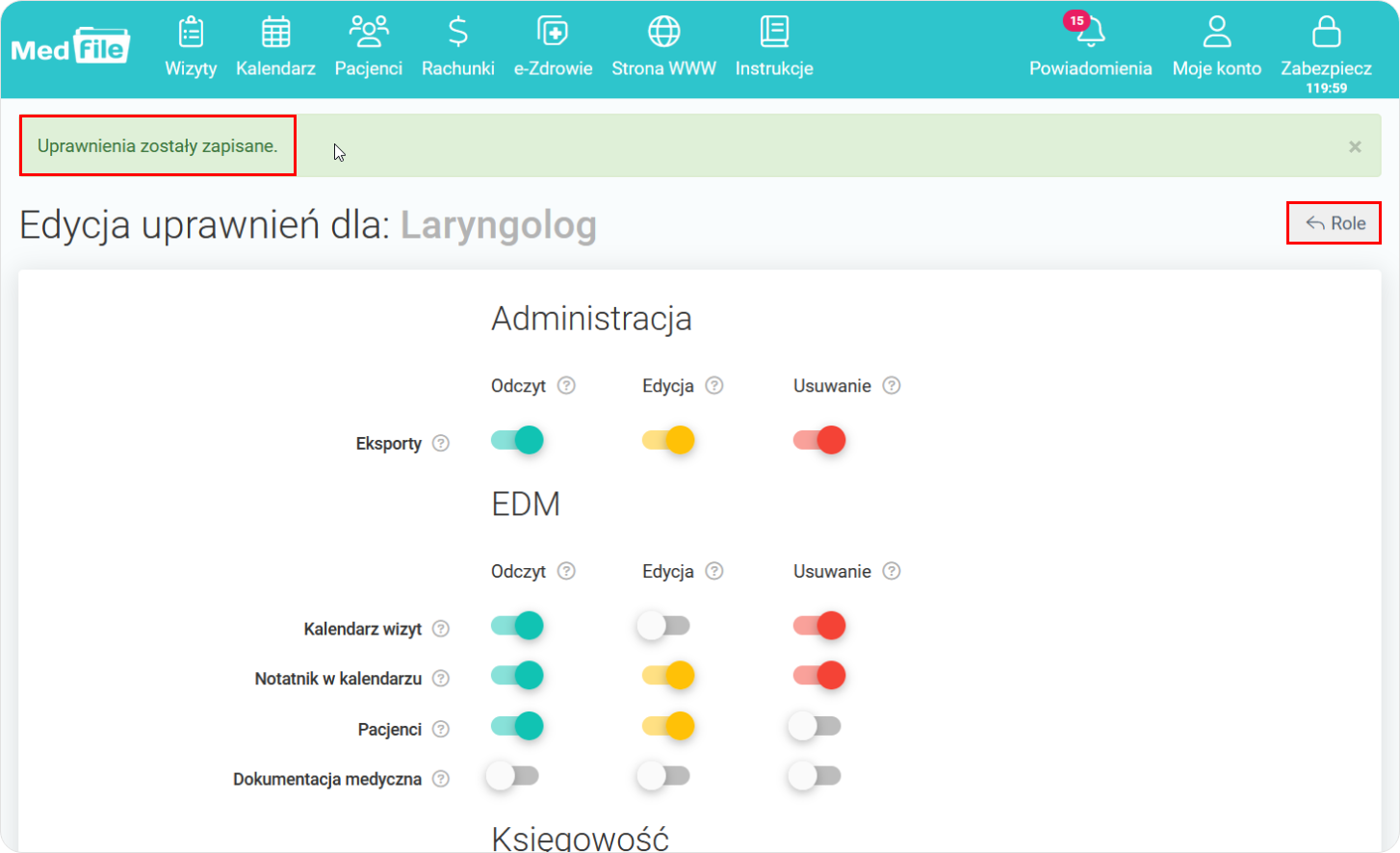 Komunikat potwierdzający wprowadzenie zmian