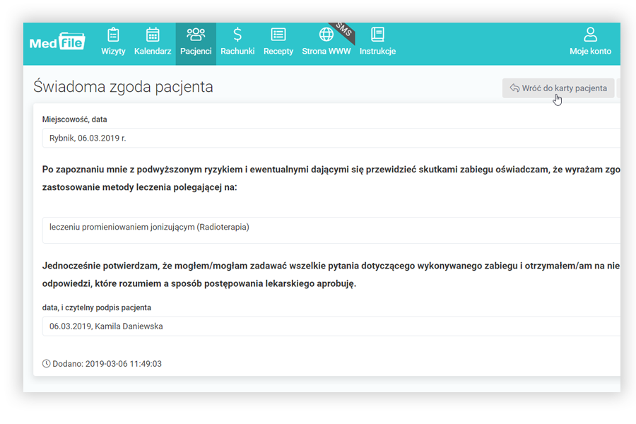 Wróć do karty pacjenta
