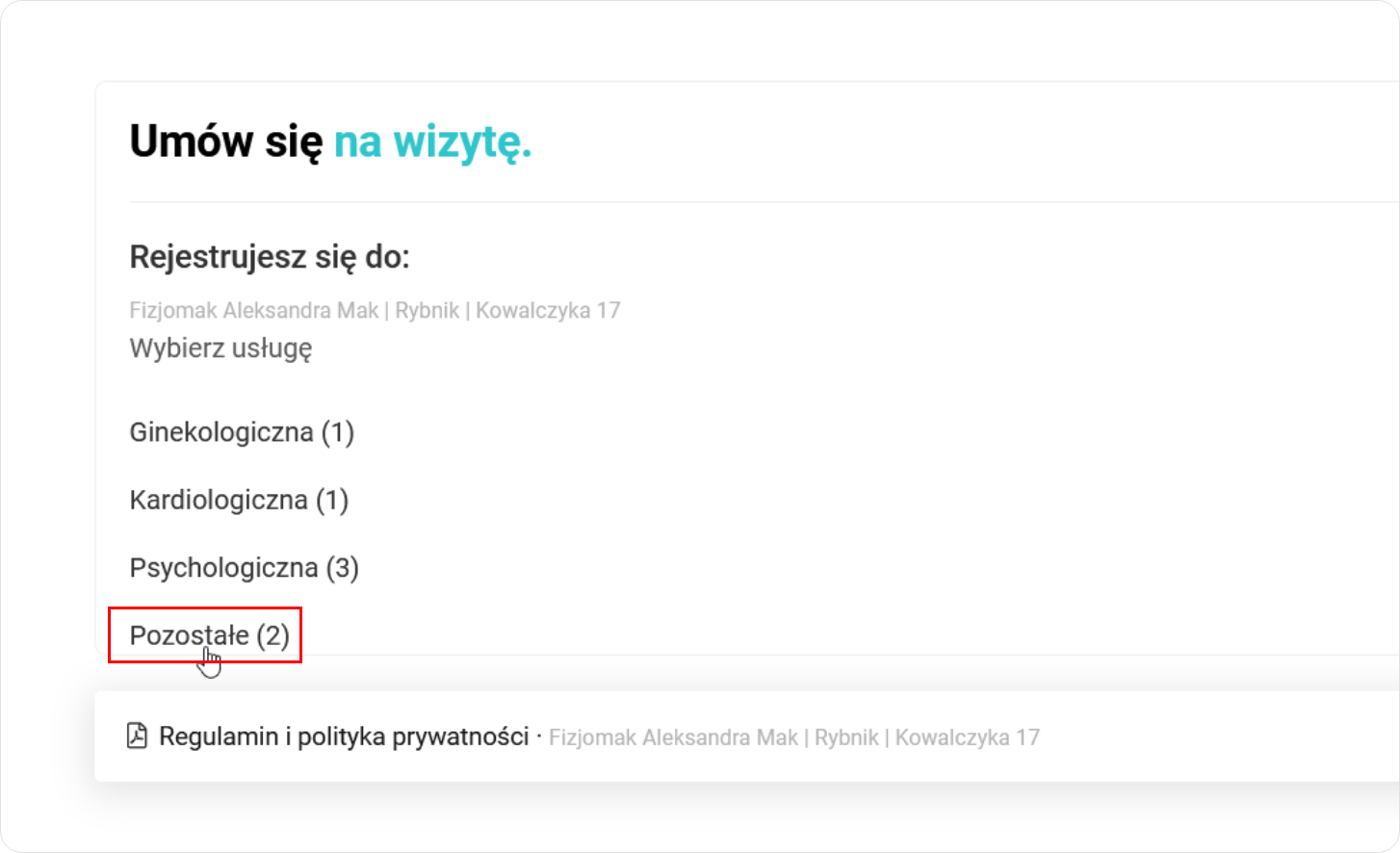 Wskaż wybraną kategorię usług