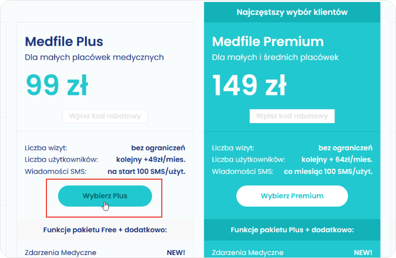 Wybierz pakiet Medfile Plus