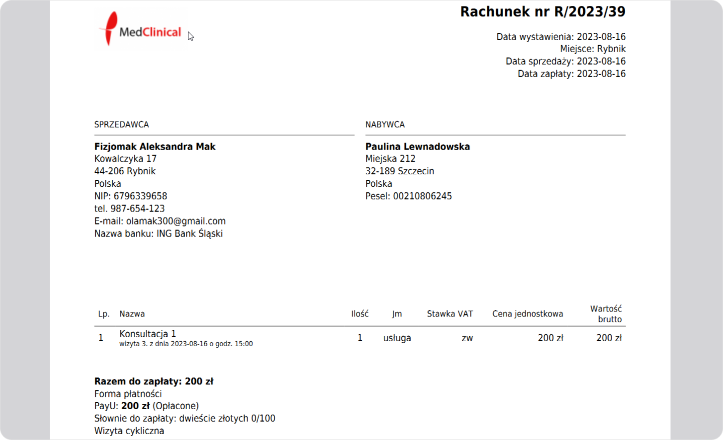 Sprawdź wydruk wystawionego rachunku 