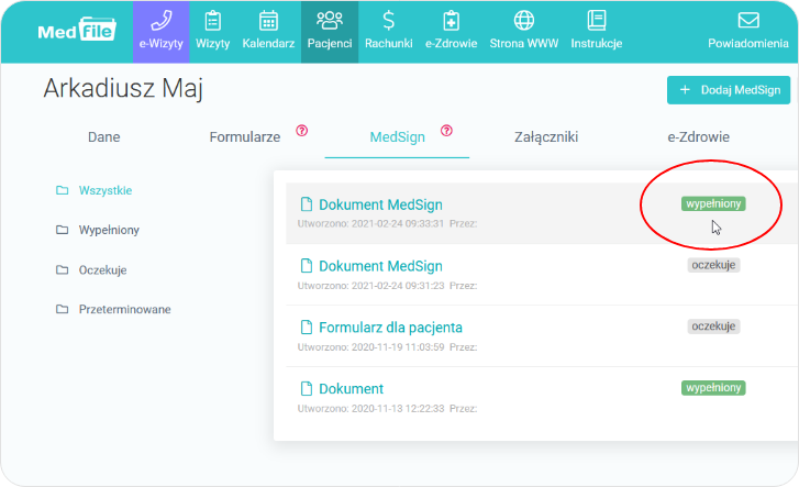 Widok dokumentów MedSign