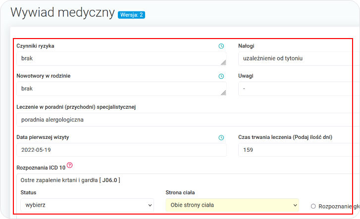 Uzupełnij wywiad medyczny 