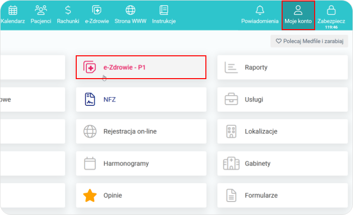 Wejdź w zakładkę e-Zdrowie - P1