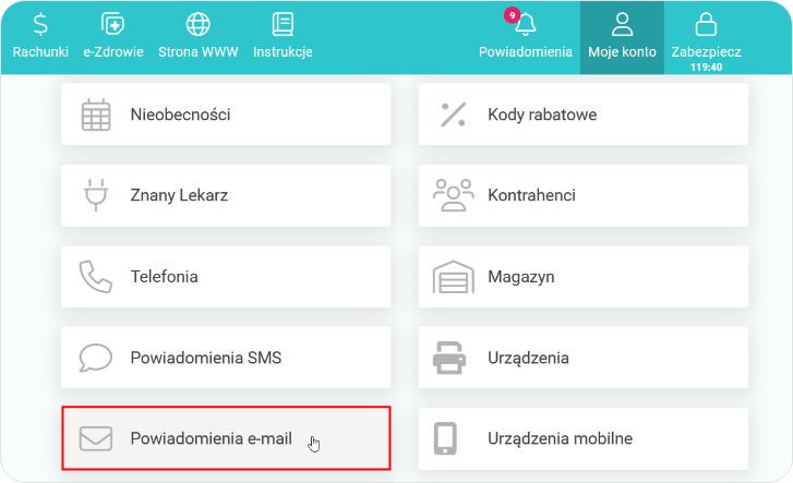 Otwórz zakładkę powiadomienia e-mail