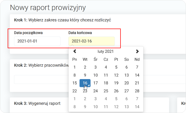 Wybierz zakres czasu który chcesz rozliczyć