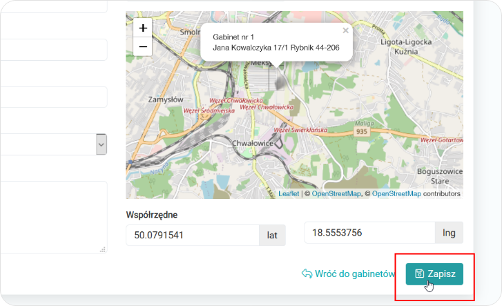 Zapisz dane po edycji gabinetu
