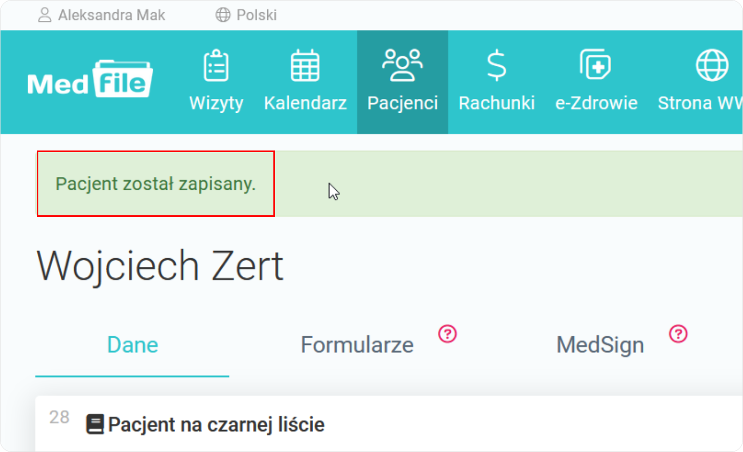 Pacjent został zapisany