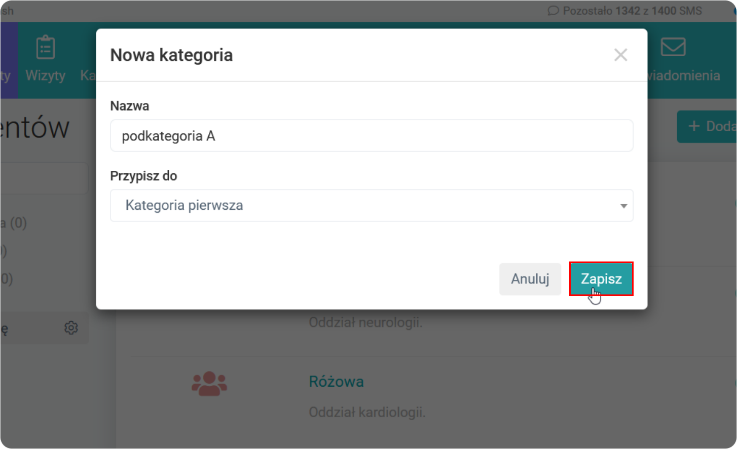 Zapisz podkategorię w grupach pacjentów