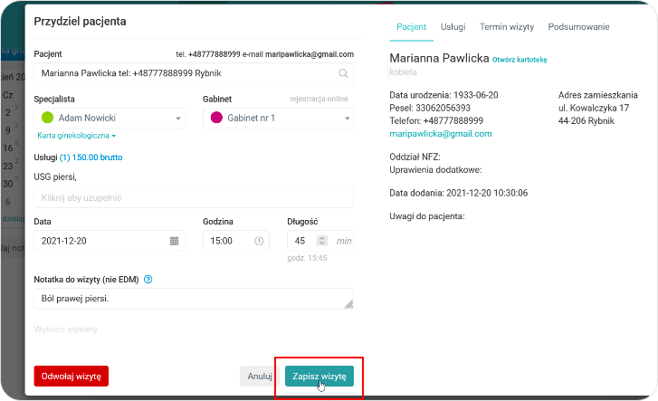 Zapisz przydzielonego pacjenta z rejestracji online