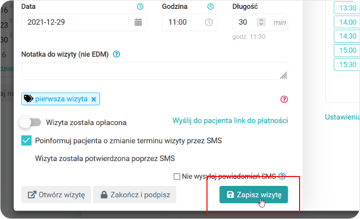 Zapisz zedytowaną wizytę