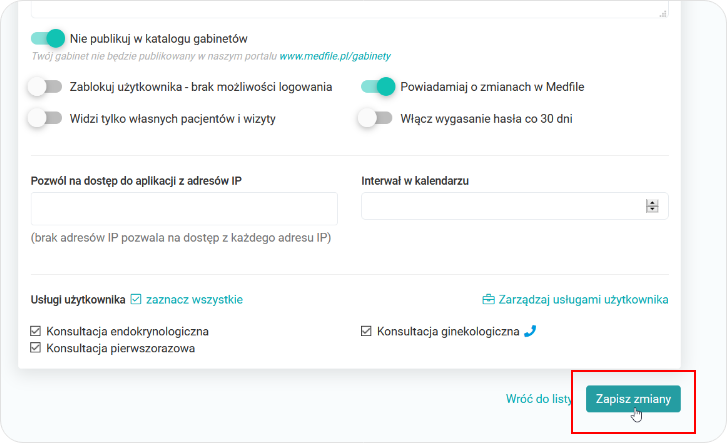 Zapisz zmiany wprowadzone w prowizji domyślnej