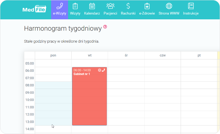 Zaznacz godziny pracy w Harmonogramie tygodniowym